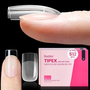 Beetles Tipex Nail Glue Gel 2 Pcs 20g, Super Strong Hands-Free Solid Nail Glue for Tipex Instant Apex Nail Tips, Professional Beginner-Friendly, U V Light Required(1G-Square Short 512pcs (Tipex Nail Tips))