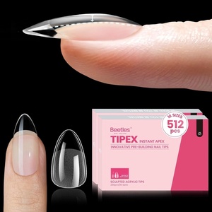 Beetles Tipex Nail Glue Gel 2 Pcs 20g, Super Strong Hands-Free Solid Nail Glue for Tipex Instant Apex Nail Tips, Professional Beginner-Friendly, U V Light Required(1D-Almond Short 512pcs (Tipex Nail Tips))
