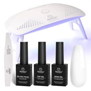 Beetles White Gel Nail Polish Kit with U V Light, 5 Pcs Gel Polish Starter Kit with Base & Top Coat and Nail File for Beginners Soak Off DIY Art Set Manicure Gifts for Women(0 – 1 Color-White)