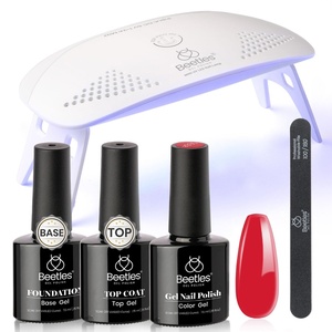 Beetles White Gel Nail Polish Kit with U V Light, 5 Pcs Gel Polish Starter Kit with Base & Top Coat and Nail File for Beginners Soak Off DIY Art Set Manicure Gifts for Women(0-Color-Red)
