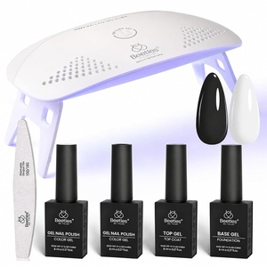 Beetles White Gel Nail Polish Kit with U V Light, 5 Pcs Gel Polish Starter Kit with Base & Top Coat and Nail File for Beginners Soak Off DIY Art Set Manicure Gifts for Women(2 Color-White and Black)