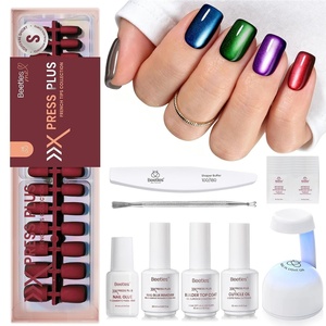 Beetles X Press Cat Eye Nails – Bubble Aurora | 7 Colors Medium Almond Press On Nails | 16 Sizes 224 Pcs Natural Salon Quality Soft Nail Gel Art DIY For Women(3-S Square-Cat Eye Mystic Aurora Kit)