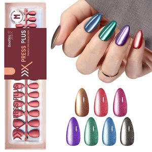 Beetles X Press Cat Eye Nails – Bubble Aurora | 7 Colors Medium Almond Press On Nails | 16 Sizes 224 Pcs Natural Salon Quality Soft Nail Gel Art DIY For Women(04-M Medium-Cat Eye Midnight Aurora)