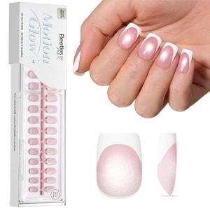 Beetles X Press Cat Eye Nails – Bubble Aurora | 7 Colors Medium Almond Press On Nails | 16 Sizes 224 Pcs Natural Salon Quality Soft Nail Gel Art DIY For Women(008-Short Squoval – Glassy Blush French)