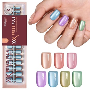 Beetles X Press Cat Eye Nails – Bubble Aurora | 7 Colors Medium Almond Press On Nails | 16 Sizes 224 Pcs Natural Salon Quality Soft Nail Gel Art DIY For Women(01-S Square-Cat Eye Fizz Aurora)