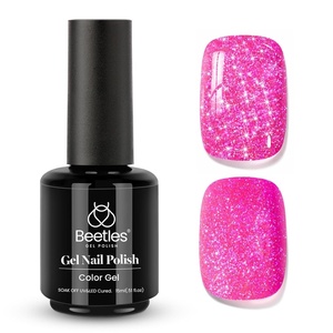 Beetles Yellow Gel Polish – Lemon Chiffon 15ML/0.51Fl Oz, Pastel Yellow Gel Nail Polish, Soak Off UV LED Lamp Nails Art, Long-Lasting Manicure Salon DIY Home Bright Summer Nails(B – Shimmery Pink | Hot Pink Glitter)