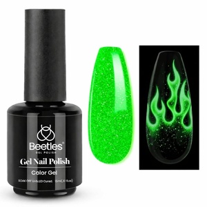 Beetles Yellow Gel Polish – Lemon Chiffon 15ML/0.51Fl Oz, Pastel Yellow Gel Nail Polish, Soak Off UV LED Lamp Nails Art, Long-Lasting Manicure Salon DIY Home Bright Summer Nails(Luminous Green)