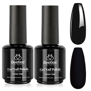 Beetles Yellow Gel Polish – Lemon Chiffon 15ML/0.51Fl Oz, Pastel Yellow Gel Nail Polish, Soak Off UV LED Lamp Nails Art, Long-Lasting Manicure Salon DIY Home Bright Summer Nails(G – Creme Black | 2pcs Long Nights Black)