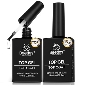 beetles Gel Polish 2Pcs 15ml No Wipe Top Coat Gel Nail Polish High Gloss Shiny Long-Lasting Clear Gel Top Coat, Soak Off Nail Lamp, Summer Nails Home DIY Manicure and Nail Salon Gifts for Women(2Pcs 15ml No Wipe Gel Top Coat)
