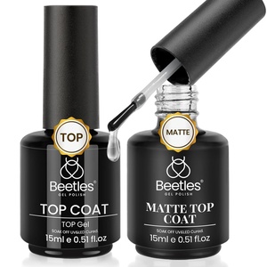 beetles Gel Polish 2Pcs 15ml No Wipe Top Coat Gel Nail Polish High Gloss Shiny Long-Lasting Clear Gel Top Coat, Soak Off Nail Lamp, Summer Nails Home DIY Manicure and Nail Salon Gifts for Women(2 Pcs Top and Matter Coat)
