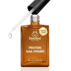 beetles Gel Polish 2Pcs 15ml No Wipe Top Coat Gel Nail Polish High Gloss Shiny Long-Lasting Clear Gel Top Coat, Soak Off Nail Lamp, Summer Nails Home DIY Manicure and Nail Salon Gifts for Women(3-Protein Nail Primer)