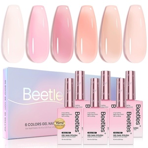 beetles Gel Polish Moonlit Mist Cat Eye Gel Nail Polish Set – 6 Colors Blue Glitter Gel Nail Kit, Jelly Sheer Magnetic Shine Soak Off UV Gel for Salon DIY Manicure Gift for Women(0-0-Hema-free Pink Romance)