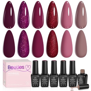 beetles Gel Polish Moonlit Mist Cat Eye Gel Nail Polish Set – 6 Colors Blue Glitter Gel Nail Kit, Jelly Sheer Magnetic Shine Soak Off UV Gel for Salon DIY Manicure Gift for Women(0-0-0-6 Colors Berry Merlot)