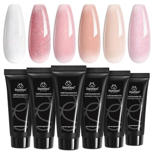 beetles Gel Polish Poly Nail Gel Chrome Nail Powder Kit 22 Pcs Glazed Donut Nails Mirror Effect Chrome Powder for Nail Extension Nail Art DIY Home, UV & LED Needed(Nude Pink Glitter Colors)