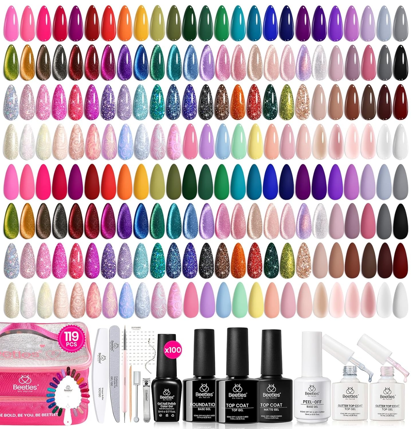 image:imageBeetles 119 PCS 100 Colors Gel Nail Polish Setand Gel Nail Tips 12 Sizes 288Pcs Medium Coffin Etch X Nail Tips