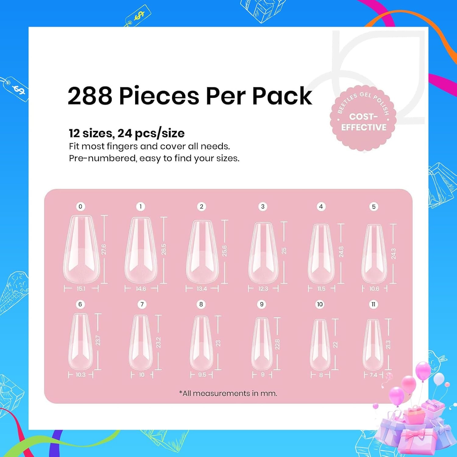 image:imageBeetles 119 PCS 100 Colors Gel Nail Polish Setand Gel Nail Tips 12 Sizes 288Pcs Medium Coffin Etch X Nail Tips
