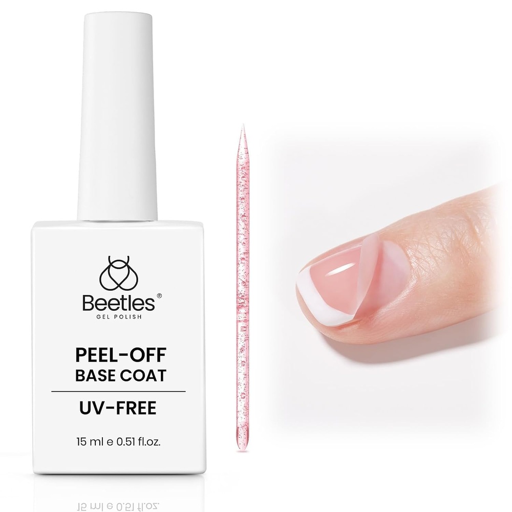image:imageBeetles 15ml PeelOff Gel Base Coat for Gel Nail Polish  Easy Peel LongLasting Gentle Formula for Sensitive Nails UVLED CuredClear Peel Off Base Coat for Nail