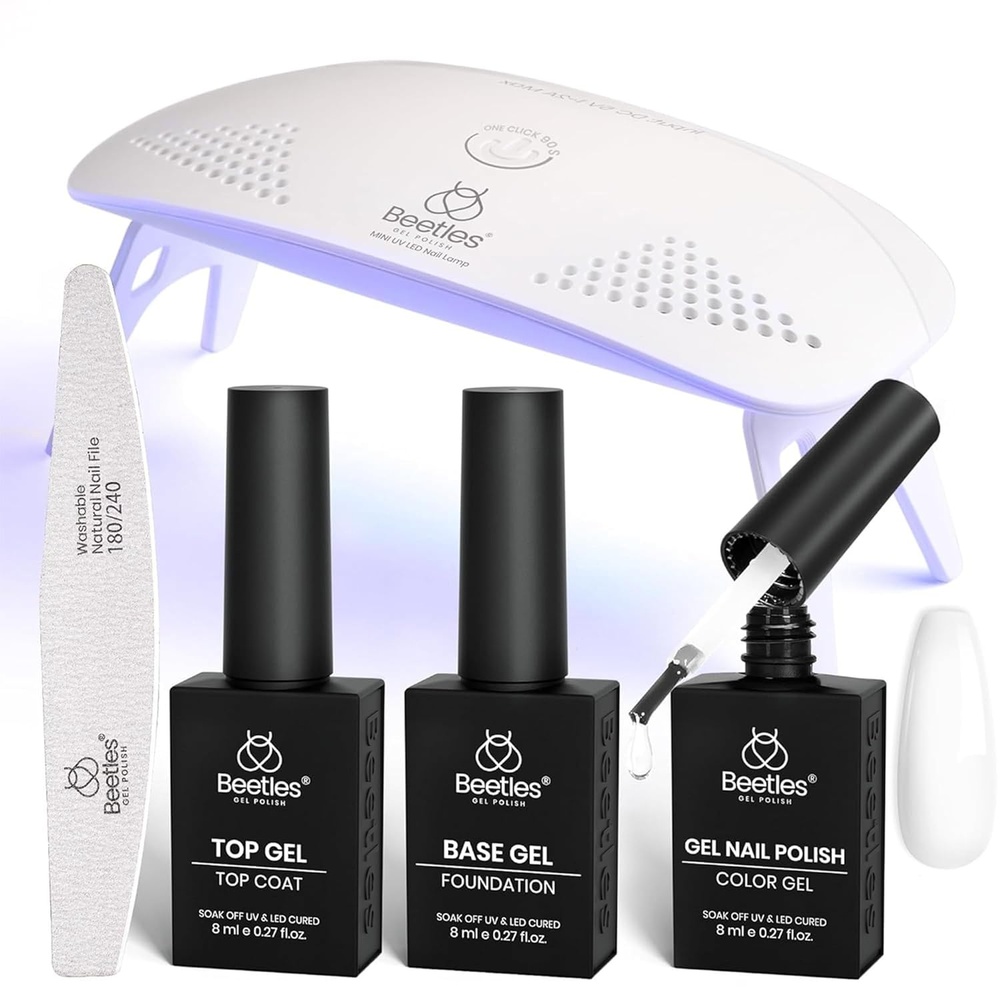 image:imageBeetles 22 Pcs HEMAFree Gel Nail Kit with U V Light  6 Color Pink Nude Red Pearl White Gel Polish Set Ethereal Glow GiftReady Package DIY Salon Portable Manicure Kit Mothers Day Gifts for WomenWhite