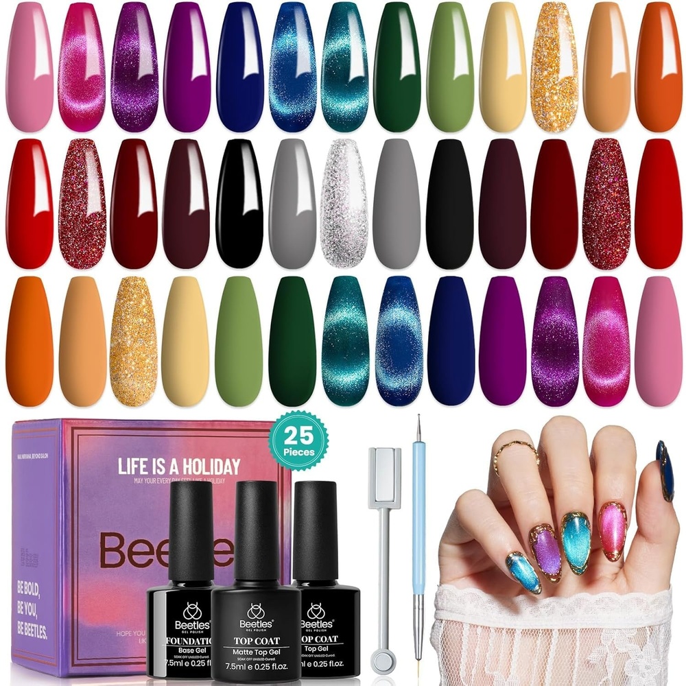 image:imageBeetles 69 Pcs Gel Nail Polish Kit with U V Light  35 Colors Gel Polish Nail Kit with with Base amp Glossy Top Coat Soak Off DIY Salon Beginnerfriendly Manicure Nails Stuff Gifts for Women520 Colors Gemstone Party