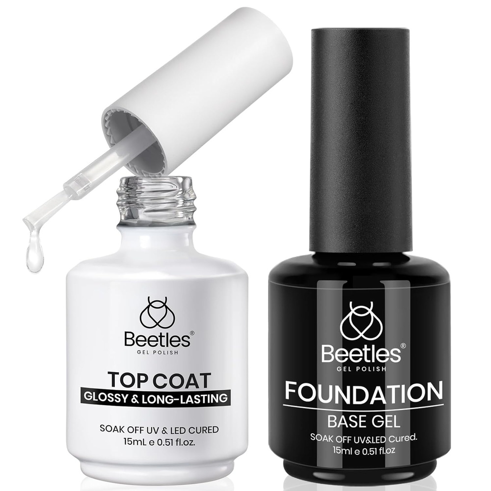 image:imageBeetles Builder Top Coat Gel Protect French Nail Tips Chipping for High Glossy Shiny LongLasting No Wipe Rubber Top Coat15mlBase and Top Coat