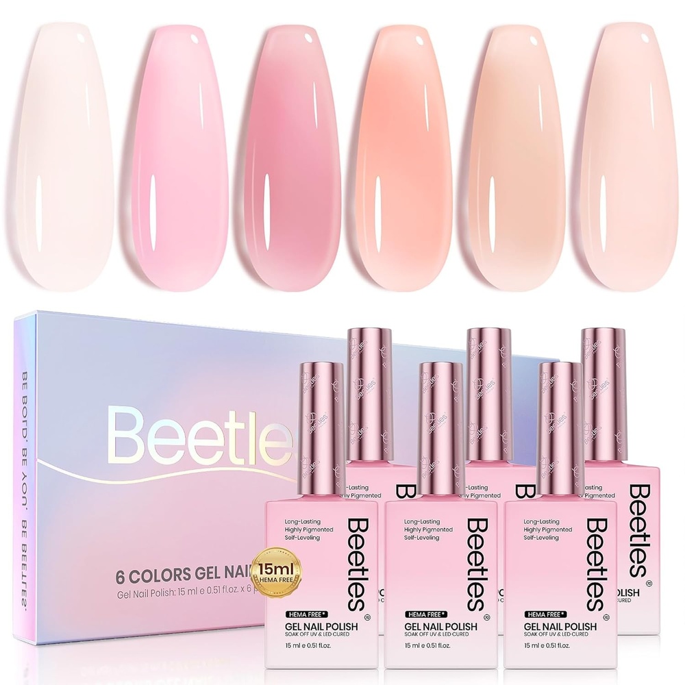 image:imageBeetles Burgundy Gel Polish Set  Berry Merlot 6 Colors Plum Gel Polish Cherry Mocha Red Glitter Dark Purple Wine Nails Color U V LED Soak Off Home DIY Manicure Nail Salon00Hemafree Pink Romance