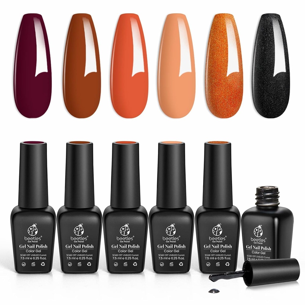 image:imageBeetles Burgundy Gel Polish Set  Berry Merlot 6 Colors Plum Gel Polish Cherry Mocha Red Glitter Dark Purple Wine Nails Color U V LED Soak Off Home DIY Manicure Nail Salon000Autumn Leaves