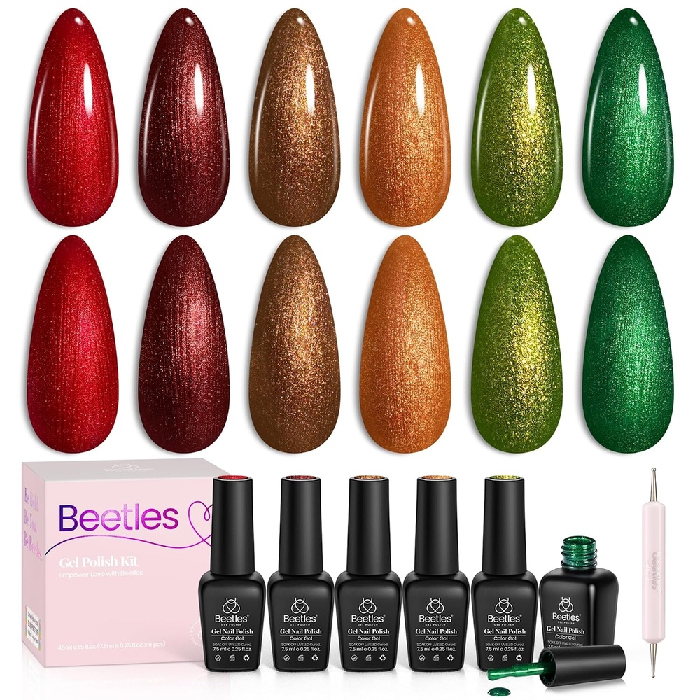 image:imageBeetles Burgundy Gel Polish Set  Berry Merlot 6 Colors Plum Gel Polish Cherry Mocha Red Glitter Dark Purple Wine Nails Color U V LED Soak Off Home DIY Manicure Nail Salon000Glamour Era