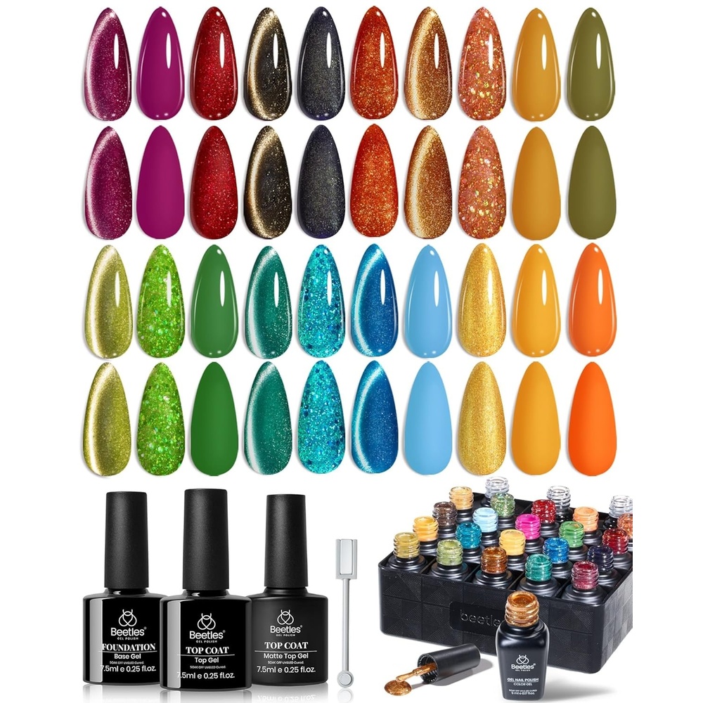 image:imageBeetles Cat Eye Gel Nail Polish Set  20 Colors Gel Polish Nail Set Burgundy Brown Green Nail Polish Glitter Pearl Manicure with Base Coat Matte amp Top Coat Soak Off Gift for WomenGlint Crush Collection