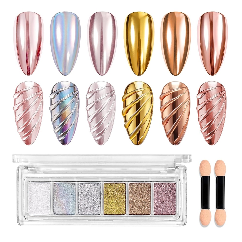 image:imageBeetles Chrome Nail Powder 6 Colors Mirror Gold Silver Effect Pearl White Crome Powder for Nail Solid Pigment Holographic Aurora Nails Art Decoration Glitter Manicure Gift for Women6 Colors Solid Powder