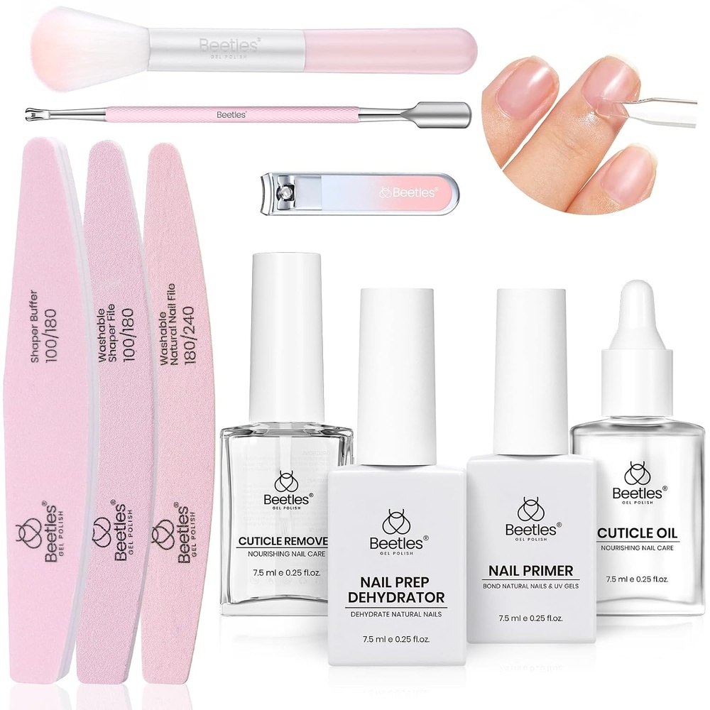 image:imageBeetles Cuticle Pusher Dual Ended Cuticle Remover with Round End Push Back Cuticles Fork End Remove Lifted Cuticles Nail Prep Tool Stainless Steel Pink Two in One Dead Skin Nail Scraper10pcs Manicure Kit