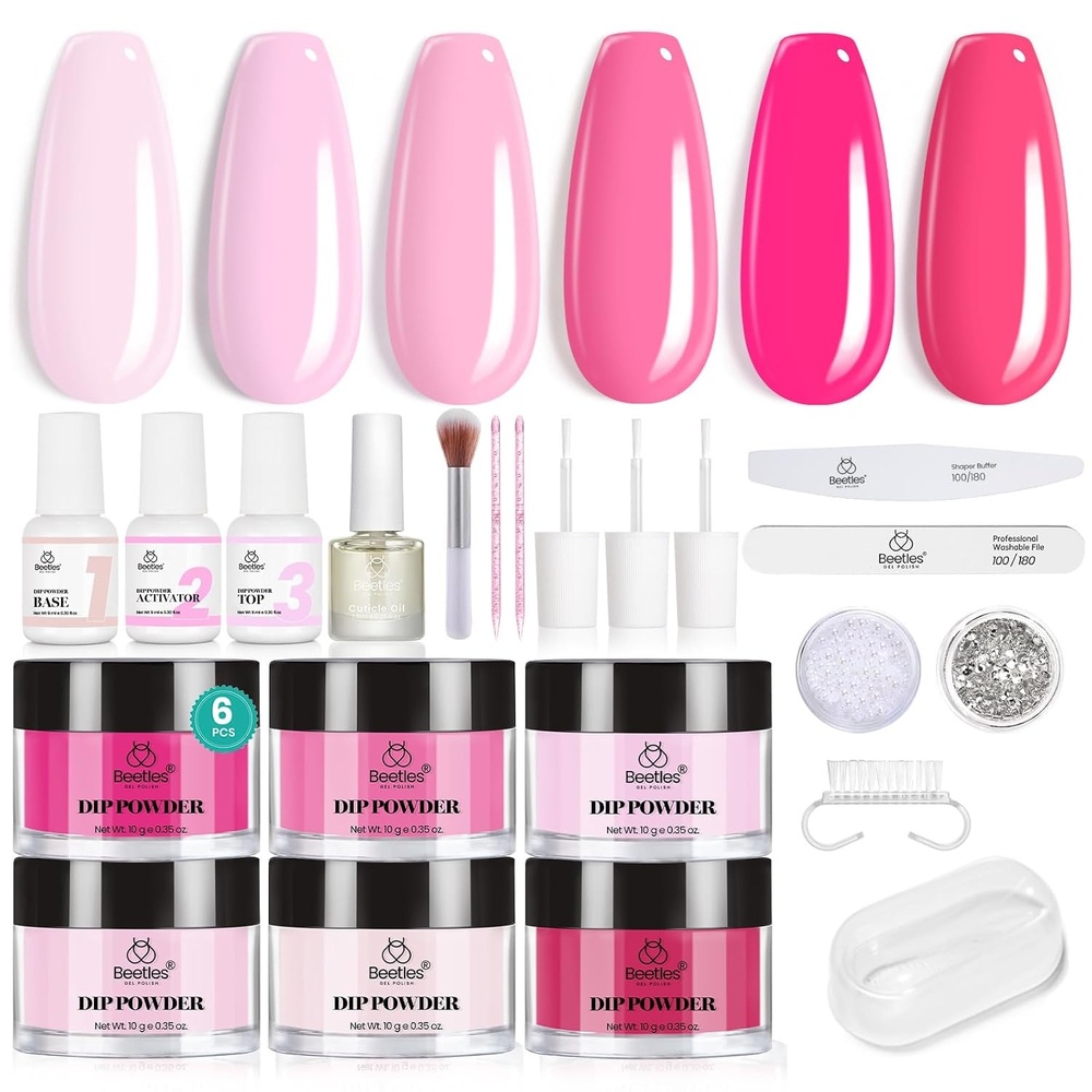 image:imageBeetles Dip Powder Nail Kit 6 Colors Burgundy Orange Dark Red Green Yellow Dip Nails Powder Starter Kit With Base Top Coat Activator Brush Saver for Nail Art Manicure Autumn Depth PaletteRomance in Air