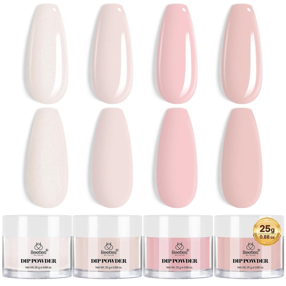 image:imageBeetles Dip Powder Nail Kit 6 Colors Dipping Powder Nude White Pink Grey Yellow Glitter with Base Top Coat Activator and Tools All Season for French Nail Art DIY Home Manicure Salon Luxury RadianceBare Harmony