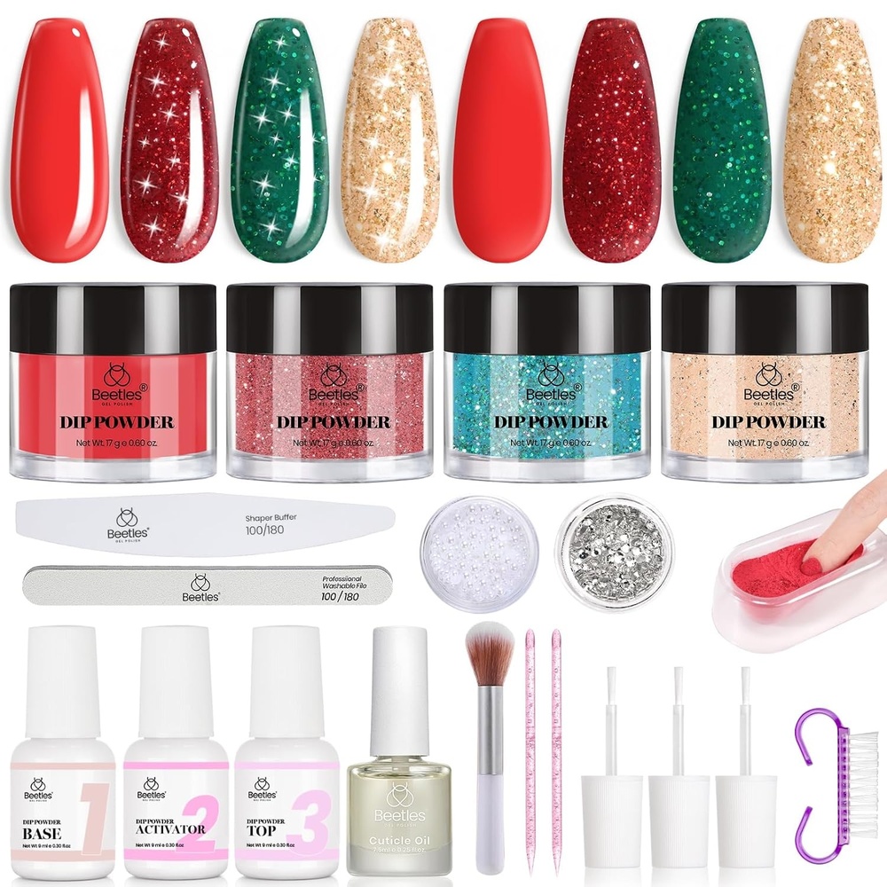 image:imageBeetles Dip Powder Nail Kit 6 Colors Dipping Powder Nude White Pink Grey Yellow Glitter with Base Top Coat Activator and Tools All Season for French Nail Art DIY Home Manicure Salon Luxury RadianceMerry Sparkle