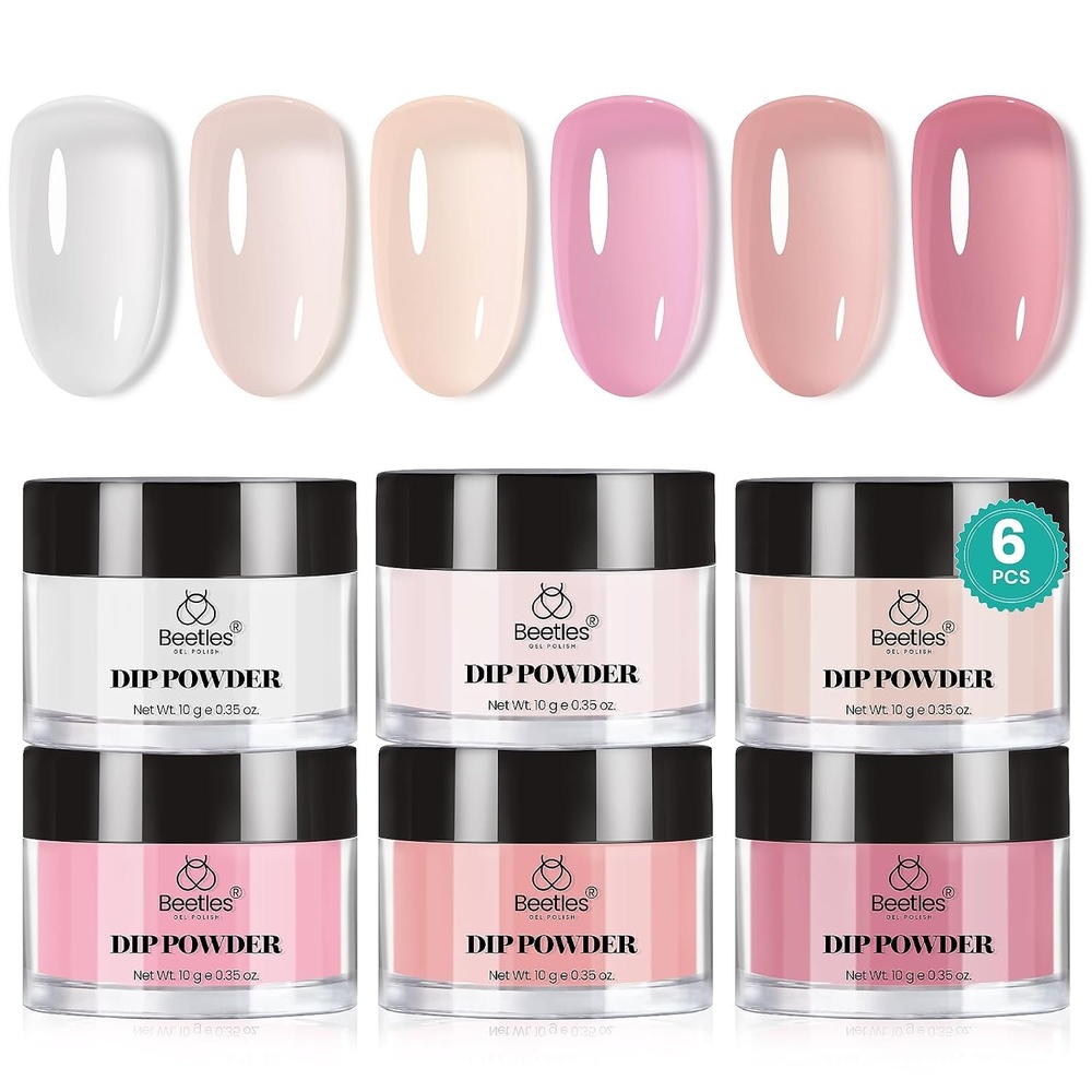 image:imageBeetles Dip Powder Set 6 Colors Jelly Pink Nude Milky Translucent Powder Dipping Set for All Seasons Summer Starter Manicure DIY Art at Home No Need Nail Lamp Cured Gifts for Women000Classic Nude