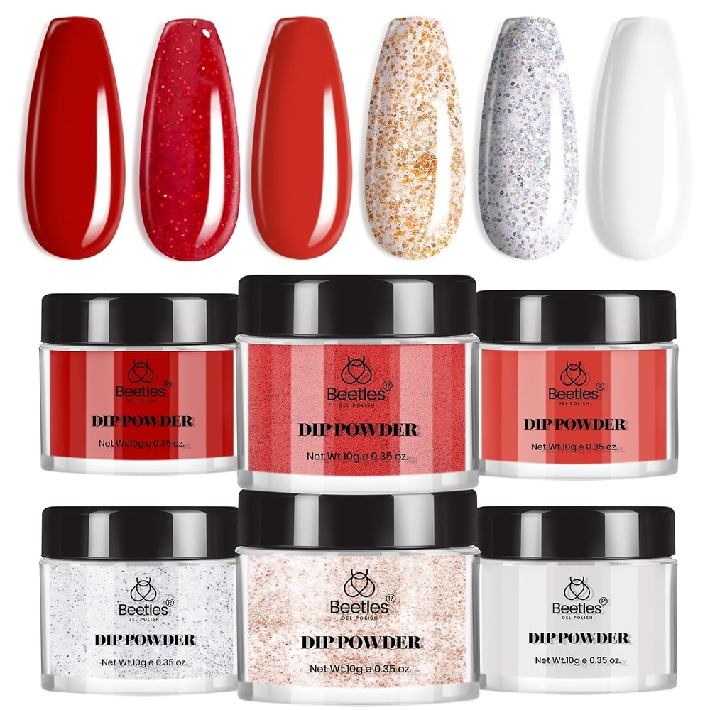 image:imageBeetles Dip Powder Set 6 Colors Jelly Pink Nude Milky Translucent Powder Dipping Set for All Seasons Summer Starter Manicure DIY Art at Home No Need Nail Lamp Cured Gifts for Women0Candy Cane