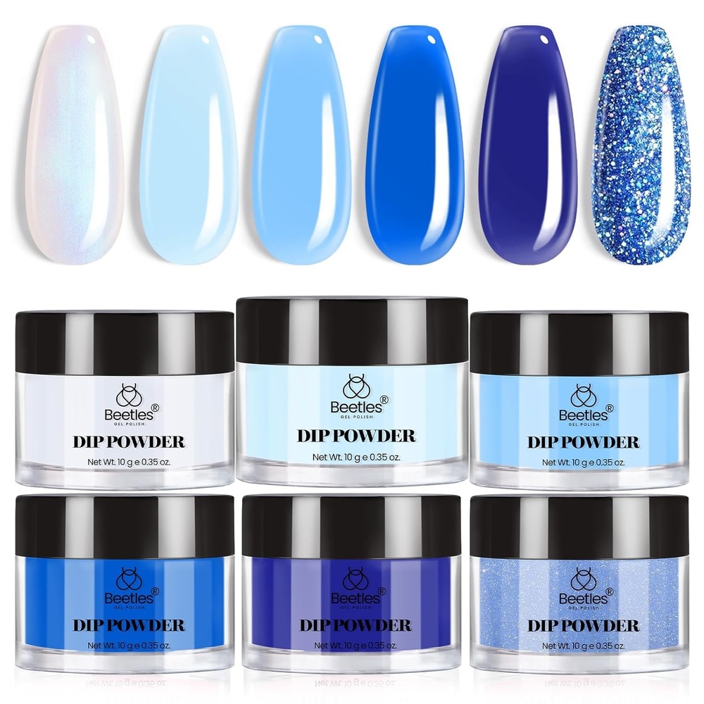 image:imageBeetles Dip Powder Set 6 Colors Jelly Pink Nude Milky Translucent Powder Dipping Set for All Seasons Summer Starter Manicure DIY Art at Home No Need Nail Lamp Cured Gifts for WomenBlue Snowlight