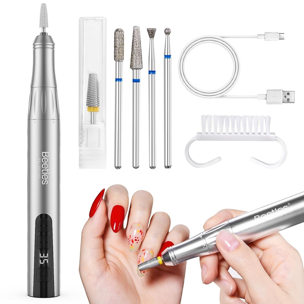 image:imageBeetles Electric Cordless Nail Drill 35 Adjustable Speeds Portable Nail File for Acrylic Gel Nails Professional Efile Nails Drill Kit with Bits Dust Brush Manicure Pedicure Tools for Home Salon UseSilver Electric Cordless Nail Drill