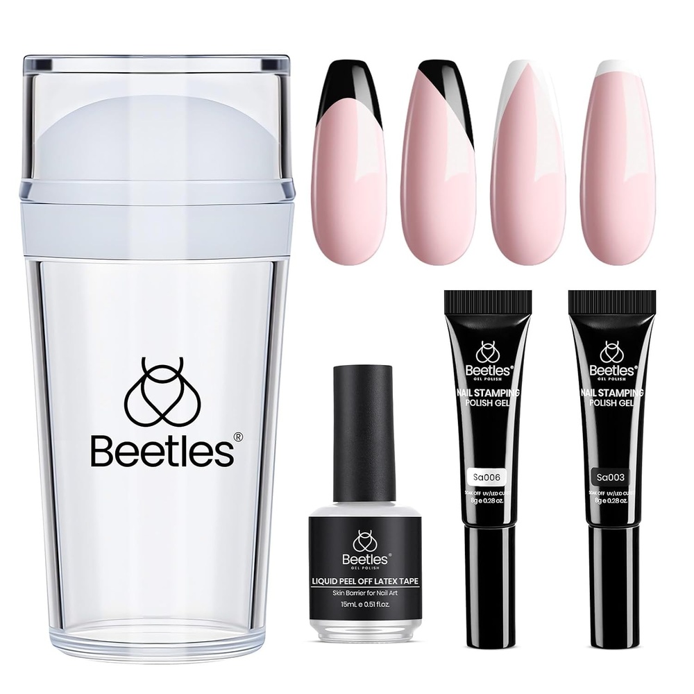 image:imageBeetles French Tip Tool Stamp Gel Silicone Nail Stamp Kit with Long Silicone Stamper Peel off Cuticle Guard and Nail Stamper Gel Polish Soak off Uv Led Lamp Manicure Gifts for Women