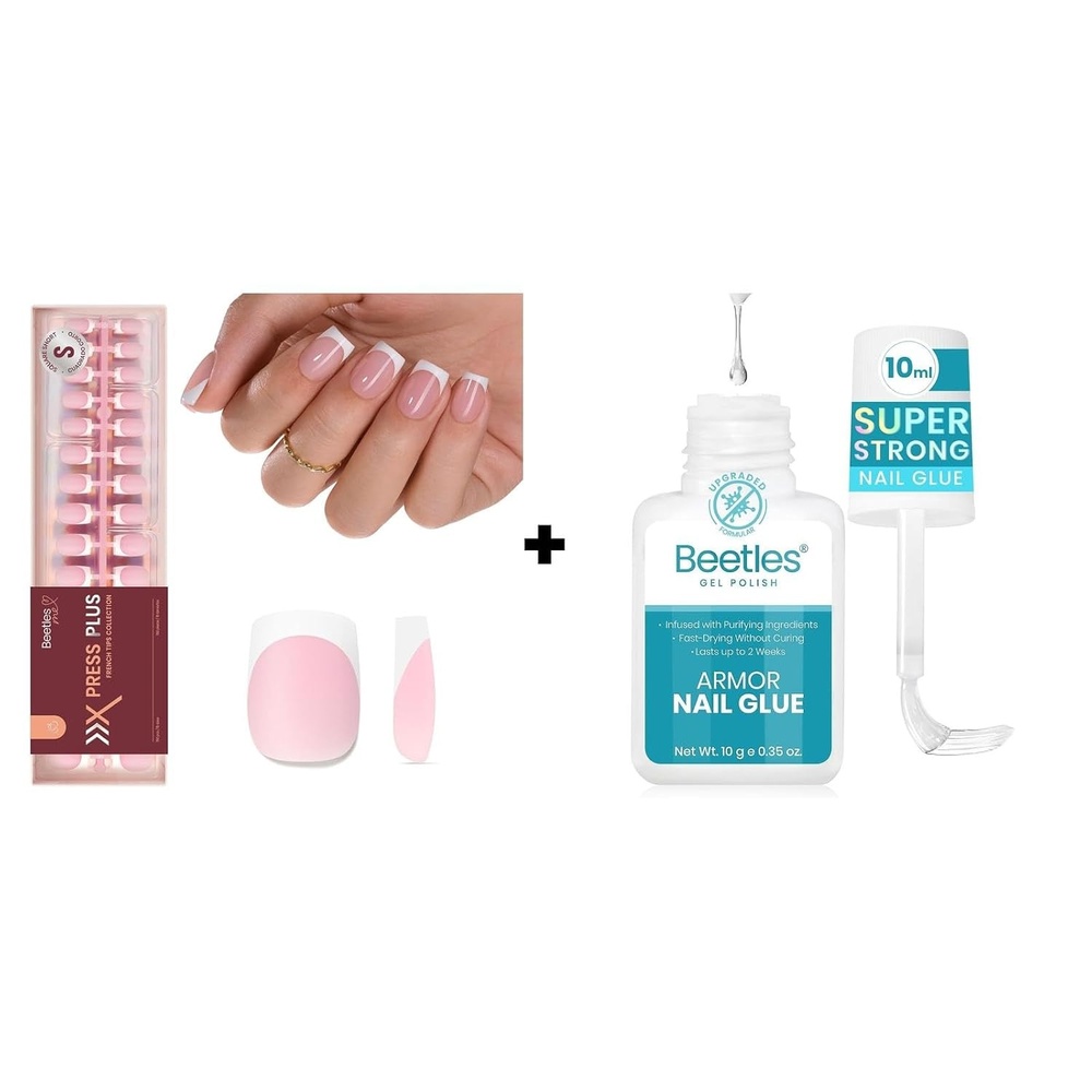 image:imageBeetles French Tips Press On Nails Short Square 150PCS Pink Soft Gel Full Cover amp Super Strong Nail Glue 10ml Brush On for Press On amp Acrylic Nails