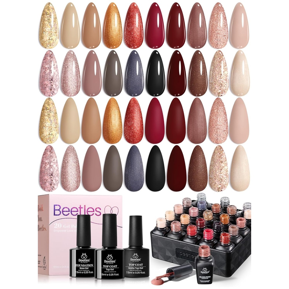 image:imageBeetles Gel Nail Polish Kit with U V Light  80Pcs Color Enchantment 55 Colors Gel Polish Starter Kit with Base Top Coat DIY Nails Supply Stickers Manicure Tools Home Salon Gift for Women00 Warm Mist