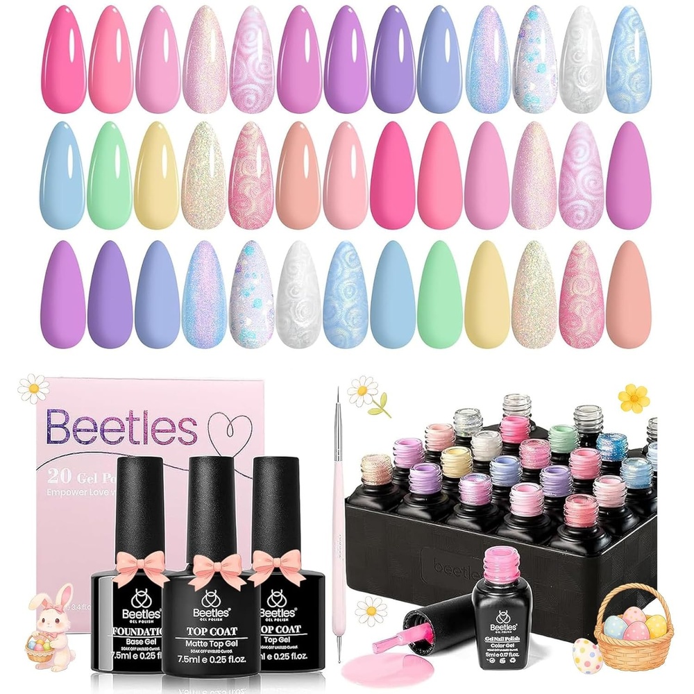 image:imageBeetles Gel Nail Polish Kit with U V Light  80Pcs Color Enchantment 55 Colors Gel Polish Starter Kit with Base Top Coat DIY Nails Supply Stickers Manicure Tools Home Salon Gift for Women20 Colors Dreamland Unicorn