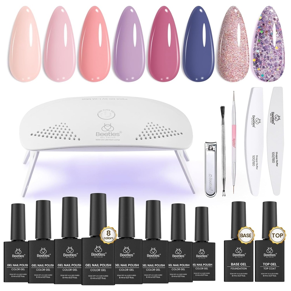 image:imageBeetles Gel Nail Polish Kit with Uv Light  6 Colors Nude Gray Pink Gel Polish Starter Kit Manicure with Base Top Coat Soak off Led Salon DIY at Home Gifts for Women1  Eternal Allure