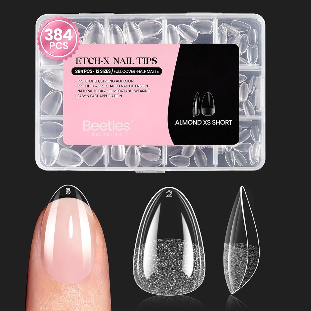 image:imageBeetles Gel Nail Tips EtchX Coffin Short 384pcs 12 Sizes PreEtched Half Matte Full Cover Soft Gel Nail Tips Press on False Nail Extension Acrylic Fake Nails Easy DIY Salon Art11Almond Extra Short 384pcs EtchX Nail Tips