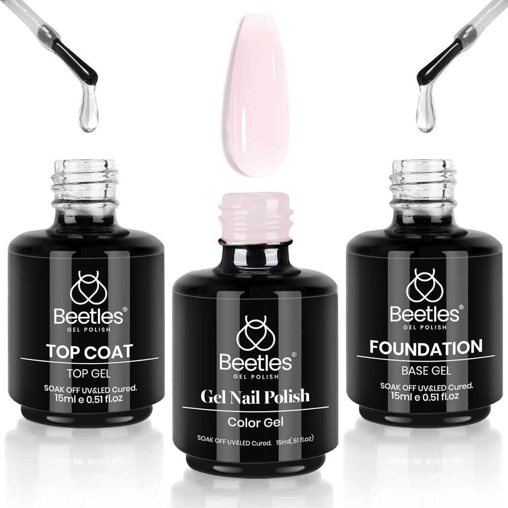 image:imageBeetles Gel Top Coat 15ml  HEMAFree High Gloss for Gel Nail Polish Shine UVLED Curable Long Lasting for Beginner Home DIY amp Salon Nail Art3 Pcs 15ml top base coat  pink color gel