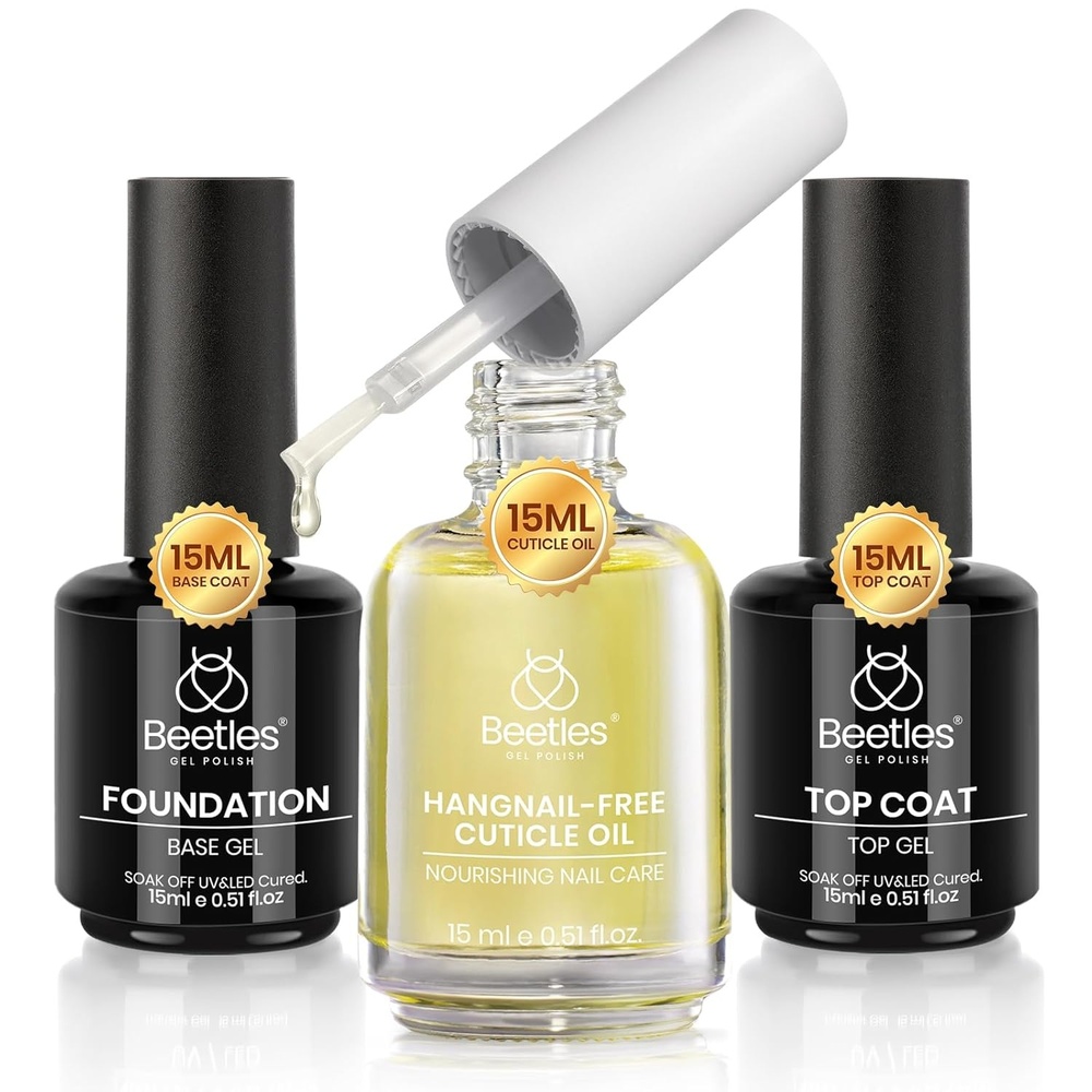 image:imageBeetles Gel Top Coat Base Coat Cuticle Oil Set 3Pcs 15ml No Wipe Top Coat Gel Nail Polish Glossy Shine Long Lasting Cuticle Protectors Kit Oil Care for Dry Damaged Cuticles Gift for Women