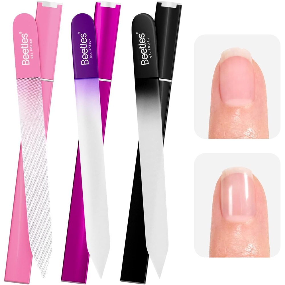 image:imageBeetles Glass Nail File for Natural Nails 3 Pack  DoubleSided Crystal Nail Files with Case Etched Gentle Nails Care for Shaping amp Polishing Manicure Washable Reusable Glass Fingernail Files03 Pack Glass Nail File