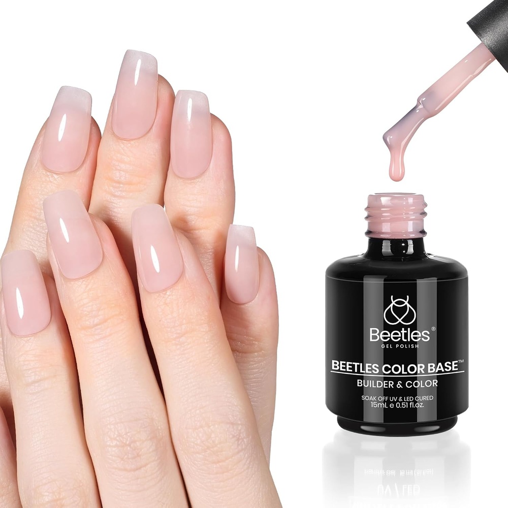 image:imageBeetles Glitter Top Coat Gel Nail Polish 1 Pcs Winter Silver Glitter Gel Top Coat Shiny Reflective No Wipe U V Nail Decoration Nail Art Sparkle Manicure Gifts for WomenRubber Base  Brownish Pink