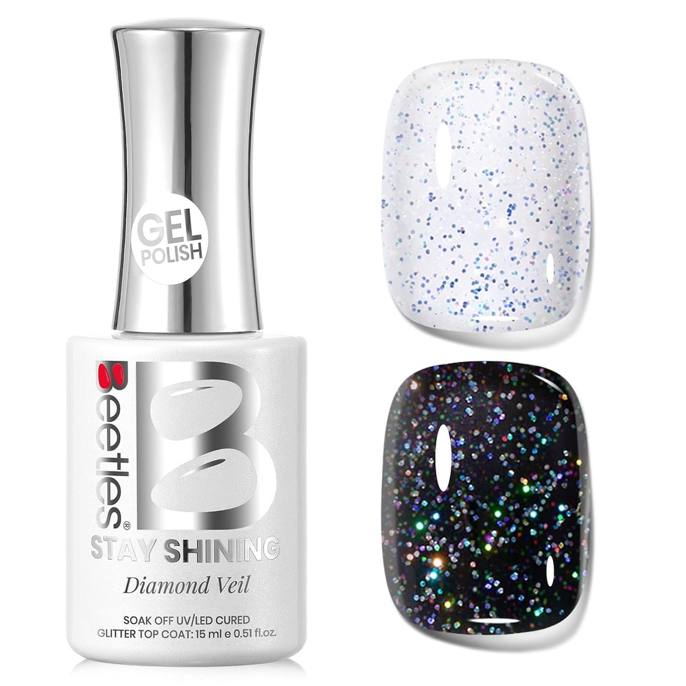image:imageBeetles Heart Gel Top Coat 15ml  Hema Free Glitter Shine No Wipe Top Coat LongLasting for Gel Polish Pink Heart Sparkle Soak Off UV LED Gift for Women15ml Glitter Top Coat Stay Shining