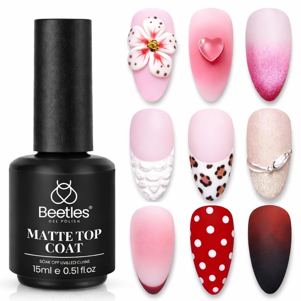 image:imageBeetles Matte Gel Top Coat for Gel Polish15ML Chrome Proof Matte Top Coat No Wipe PowderResist Finish for Detail Chrome Powder Painting and Long Lasting Nail Gifts for Women