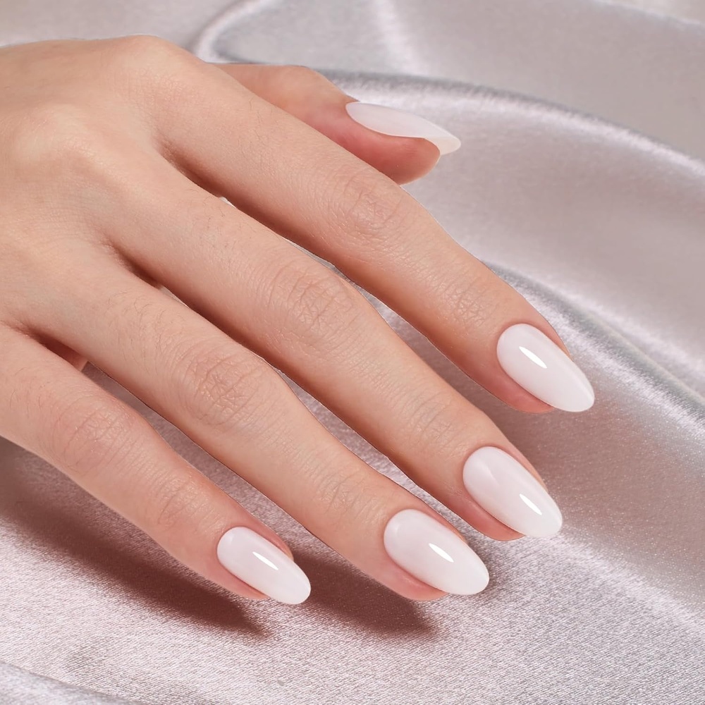 image:imageBeetles Milky White Press On Nails Short Almond Gel Painted Natural White Soft Gel Summer Press Ons 32Pcs 16 Sizes Reusable Fake Nails Kit with Nail Glue 60 Adhesive Tabs Gift for Women04Short Oval  Natural Milky White